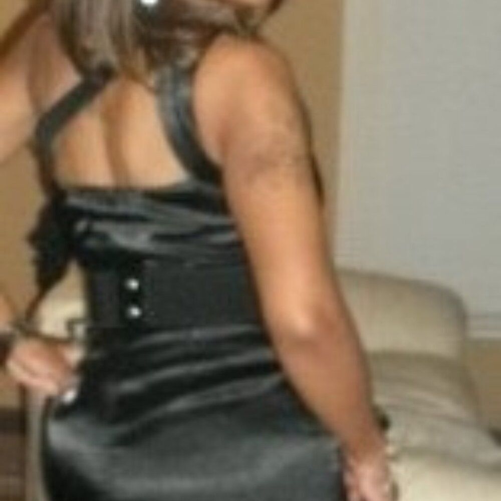 Black Satin One shoulder Mini Dress Size M - Picture 3 of 9